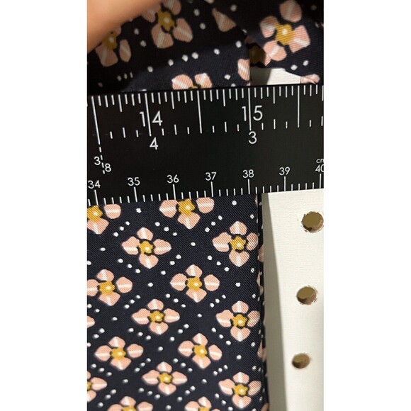 Loft Petites Mosaic Shift Dress LS Tie Belt XXSP Black Pink Yellow  Office - Picture 11 of 15